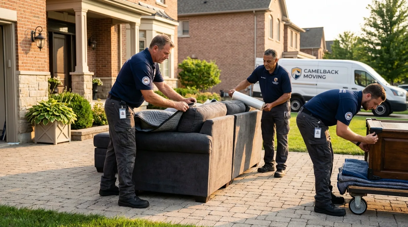 Large estate moving crew wrapping furniture in Lenexa, KS