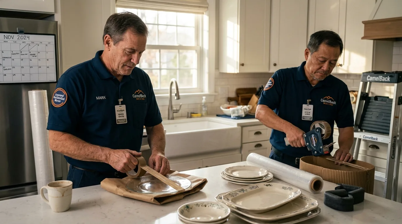 Professional crew packing kitchen dishware in Lenexa, KS